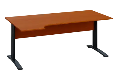 ERK 28 - 184 stůl kancelářský, rohový, levý, kovová podnož černá, deska 25 mm, široký 1800 mm, třešeň šumavská